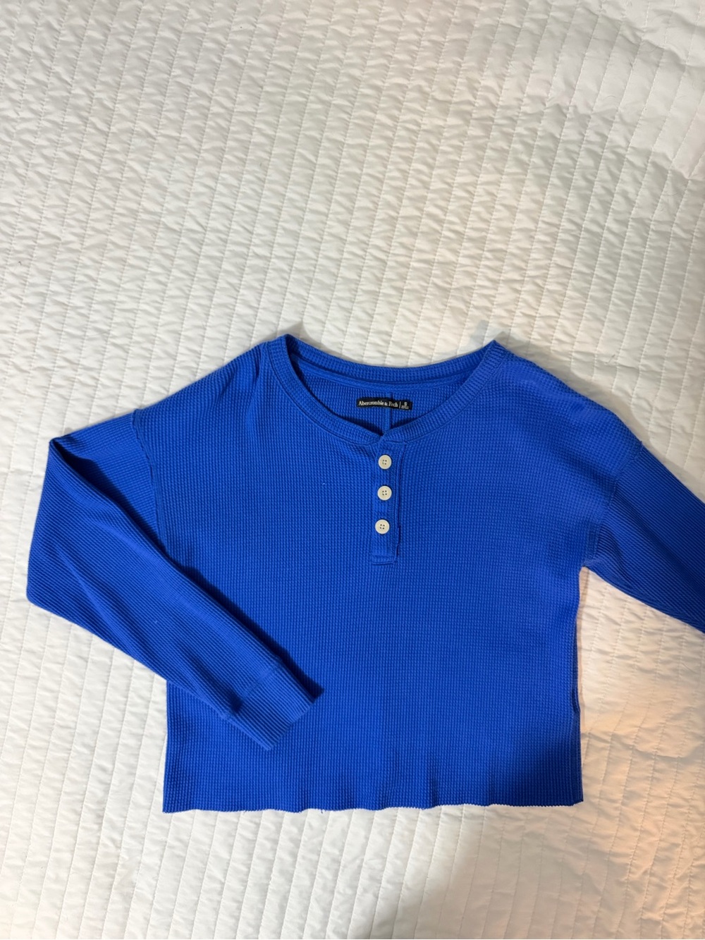 Abercrombie & Fitch Girls' Cobalt Blue Henley Waffle Long Sleeve Top